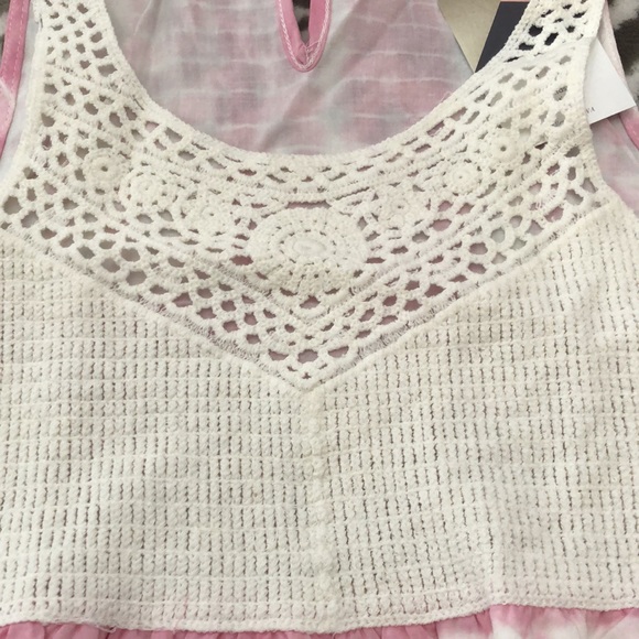 Entro Boho Lace Crochet Front Tie Dye Tank Dress in Pink & Cream Size Medium - Picture 6 of 16